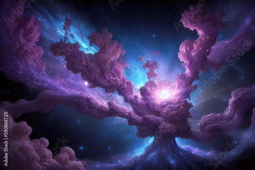 clouds in space background with nebula and stars, environment map. HDRI spherical panorama, visualization of fractal realms