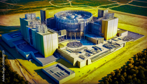 An artist's rendering of nuclear power plant. Summer, construction began International Thermonuclear Experimental Reactor. Generative AI. photo