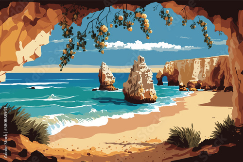 Algarvian beach, portugal beach vectorial illustration