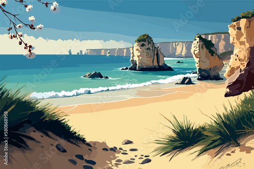 Algarvian beach, portugal beach vectorial illustration