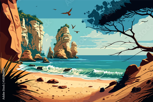 Algarvian beach, portugal beach vectorial illustration