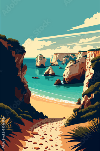Algarvian beach, portugal beach vectorial illustration