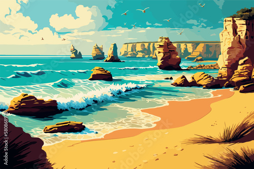 Algarvian beach, portugal beach vectorial illustration