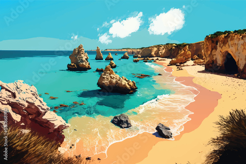 Algarvian beach, portugal beach vectorial illustration