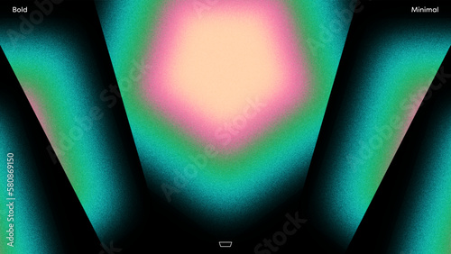 Prismatica Minimalist Fuzzy Pentagon Gradient Dark Mode with Grain Texture and Bold Saturated Blue Green Pink Peach Colors Radiating Central Glow with Easy to Customize Swatch Colors