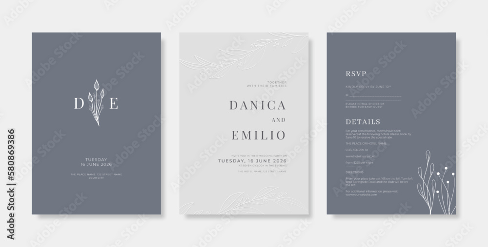 Simple wedding invitation template. Simple and minimalist wedding card template. trendy modern wedding invitation template.