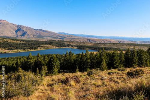natural landscapes of argentine patagonia. forest and national park. Mountains with crystal clear lakes and pine trees. tourism and sunny day