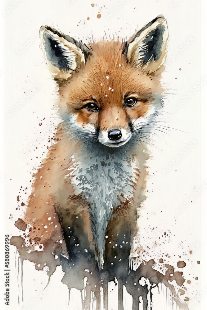 Watercolor illustration of a fox. Generative AI