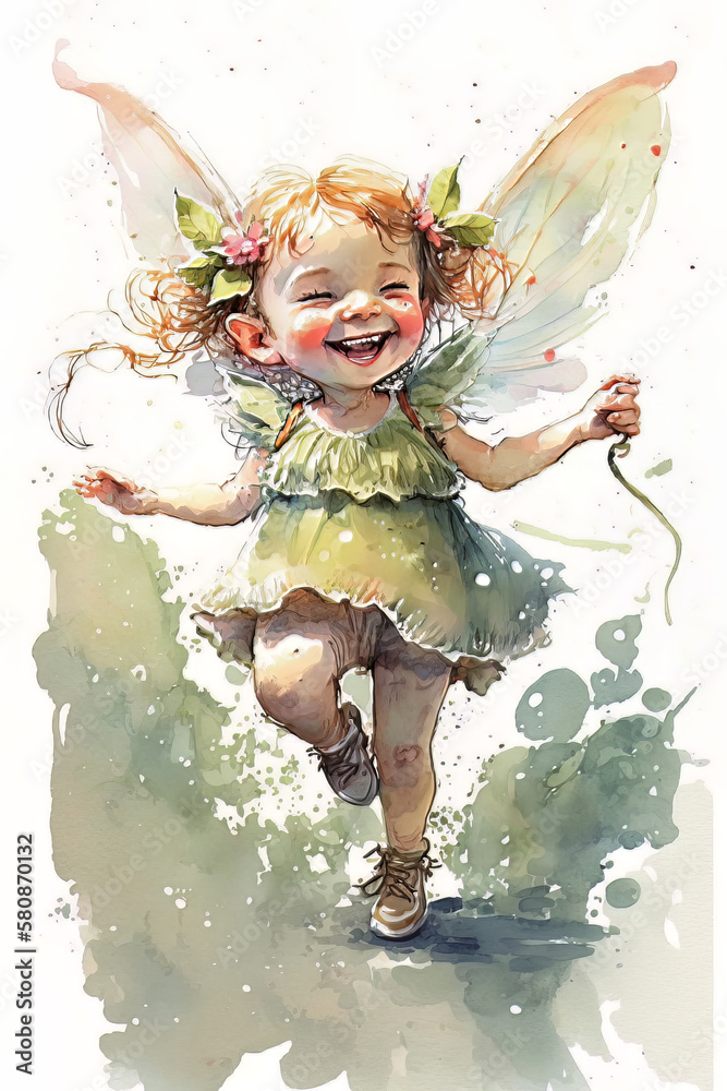 Watercolor illustration of a happy little fairy. Generative AI Watercolor illustration of a happy little fairy. Generative AI