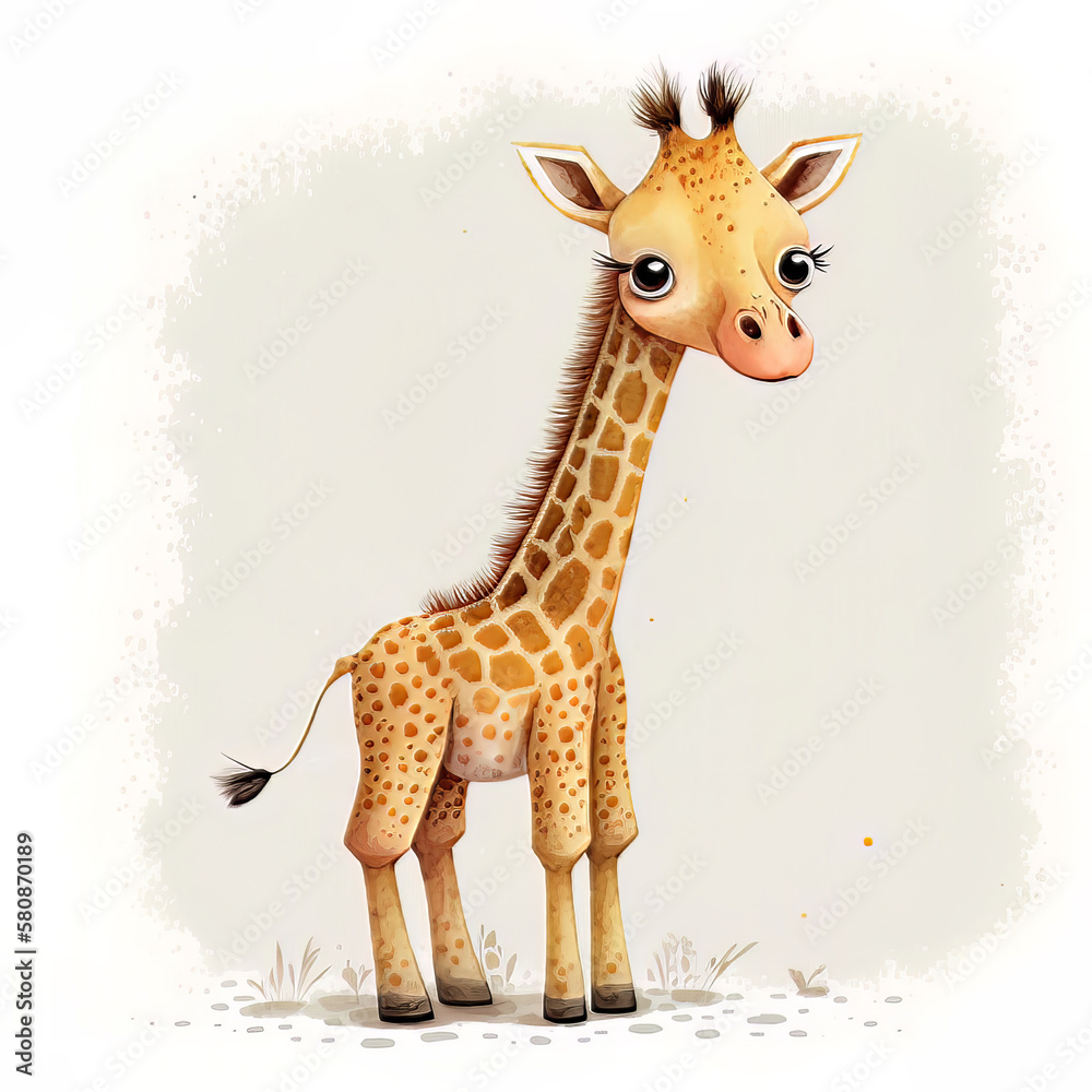 Fototapeta premium Illustration of a baby giraffe. Generative AI