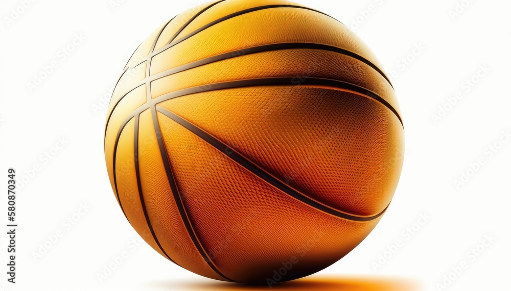 Fototapeta premium A sleek and modern basketball, isolated on a white background. The lighting is bright and crisp, emphasizing the ball's texture and vibrant orange color. The mood is playful, energetic. generative ai