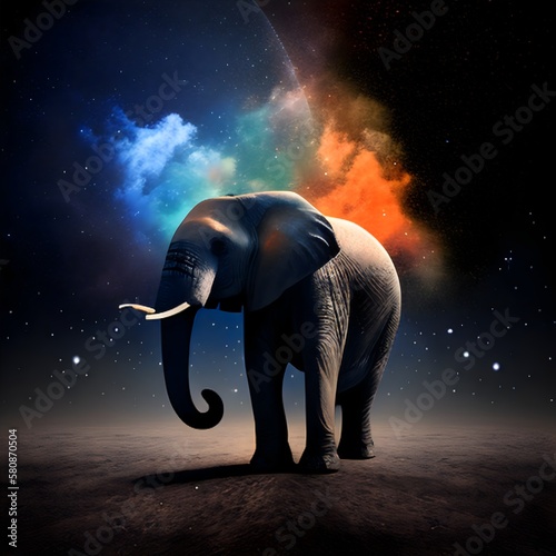 Stunning Beauty of a Lonely Elephant in Space - Vibrant Illustration Made with Generative AI