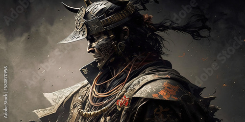 Honorable samurai battles evil in Japanese-inspired world. Generative AI © Nadge