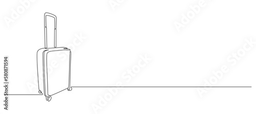 One continuous line drawing of suitcase. Vacation with luggage and travel baggage concept in simple linear style. Air trip and journey symbol in editable stroke. Doodle vector illustration