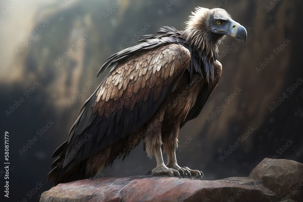 Fototapeta premium Vulture on a rock. Ai generated.