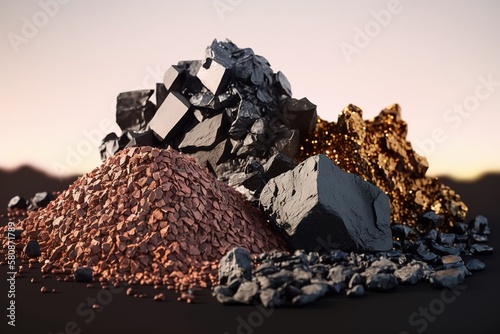 Small pile of minerals extracted in a rare earth mine. Ai generated. photo
