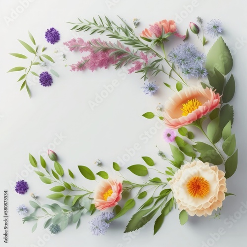 colorful flowers and plants on white background  Beautiful flowers on white background  Mother s day greeting design with beautiful Spring flowers  banner for 8 march