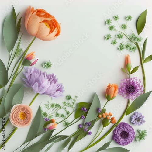 colorful flowers and plants on white background, Beautiful flowers on white background, Mother's day greeting design with beautiful Spring flowers, banner for 8 march 