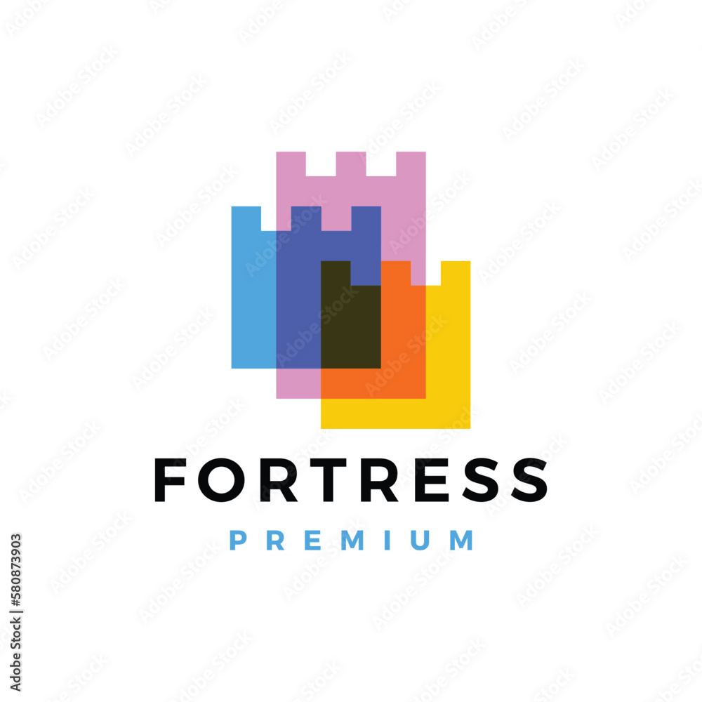 Triple Three castle fortress overlapping color colorful logo vector icon illustration