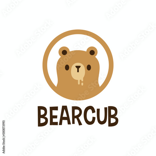 Cute Little Bear Cub Bearcub Mascot Character Cartoon Round Circle Emblem Logo Vector Icon Illustration photo