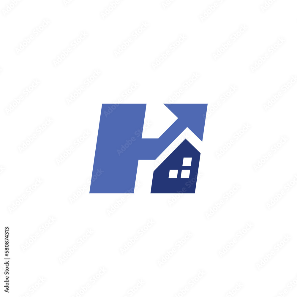 H Letter Lettermark front forward top up arrow house home building mortgage Logo Vector Icon Illustration