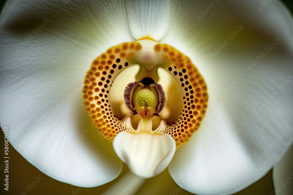 Fototapeta premium a macro shot of an orchid in the center. Generative AI