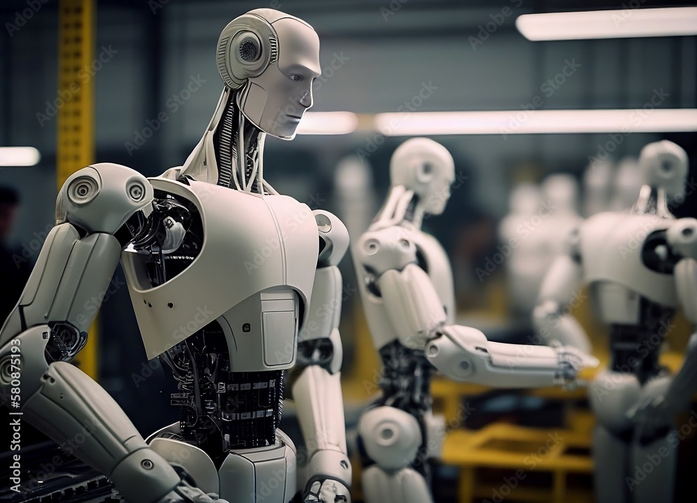 Fototapeta premium The future of the robot replacing conventional robots in the factory, the rise of neural networks