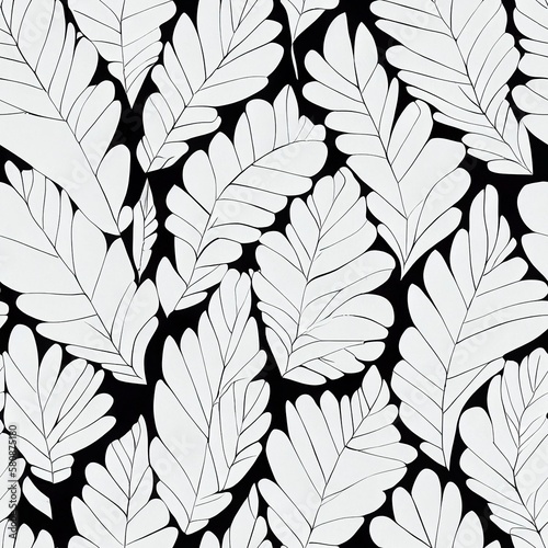 seamless background with leaves  white and black