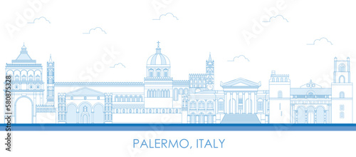 Outline Skyline panorama of City of Palermo, Sicily, Italy - vector illustration