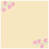 Cute floral frame with pink flowers on a beige background. Vector illustration. Plain background with floral ornaments between plain fields which can be used to place text.