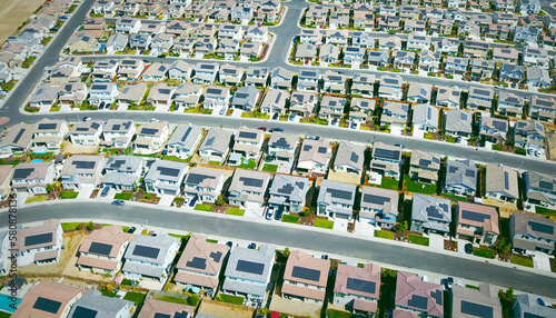 Aerial view of solar homes in California