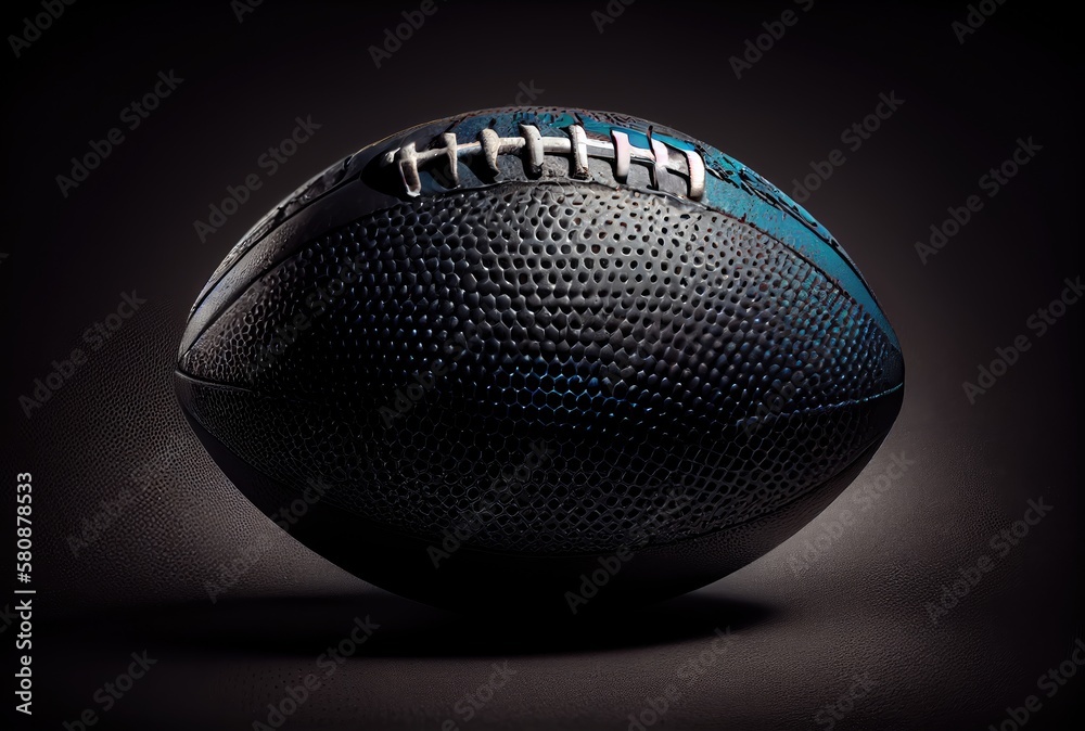 American football ball in the dark with lighting background. Sport and athlete concept. Generative AI American football ball in the dark with lighting background. Sport and athlete concept. Generative AI