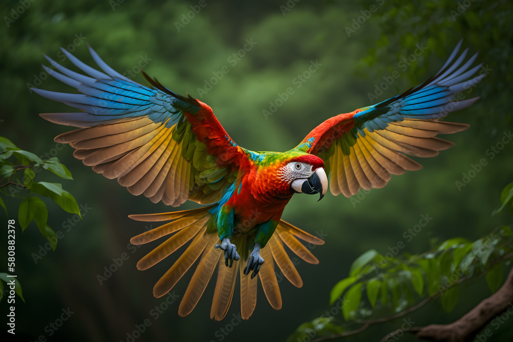 Obraz premium Macaw in nature AI technology