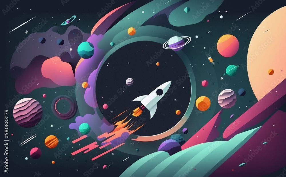 Illustration of space with rocket