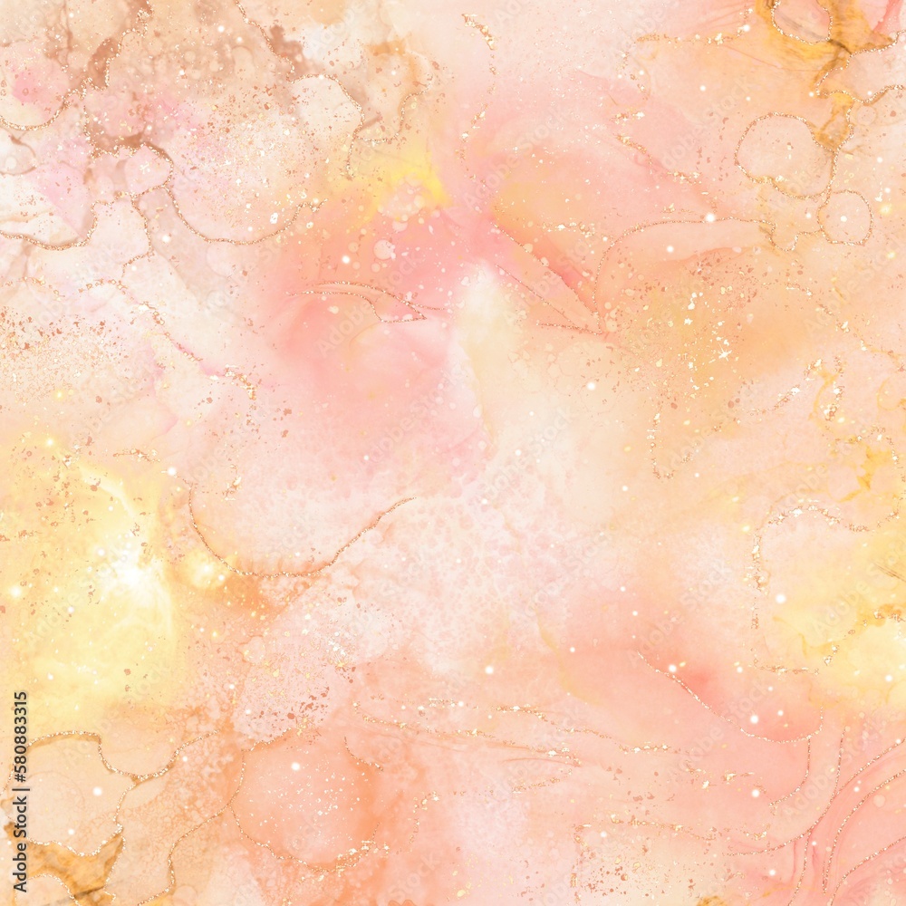 Fototapeta premium Abstract modern watercolor ink with gold glitter. Splash ink brush textured with gold accents