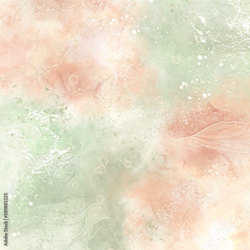 Elegant abstract marble ink with gold accents. Modern painting background. Green and brown with glitter watercolor ink fluid background.