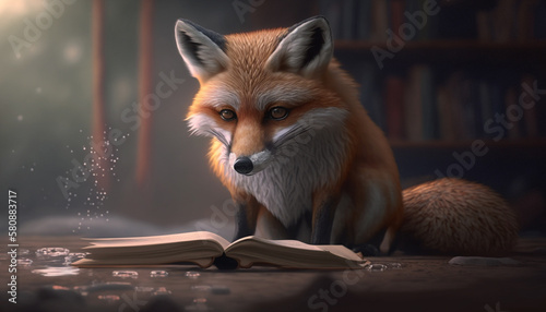 Cute Fox Reading a Book Generative Art
