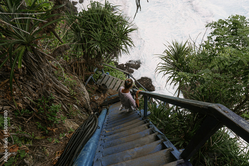 Natural views of Nusa Penida. Rocks and ocean. Peguyangan temple in Nusa Penida Island - Bali. Peguyangan Waterfall photo