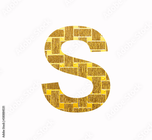 Alphabet letter S - Textured shiny gold foil