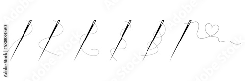 Needle icon. Needle and thread signs. The icon of a needle with a thread that sews on an old background, eps10