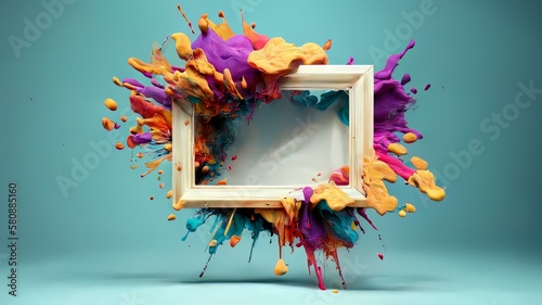 Picture Frame with Expressive Colorful Art, Explosion of Color, Background Illustration