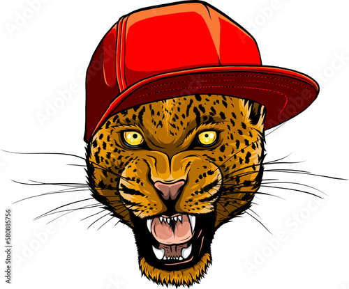 Portrait of a leopard with hip pop hat