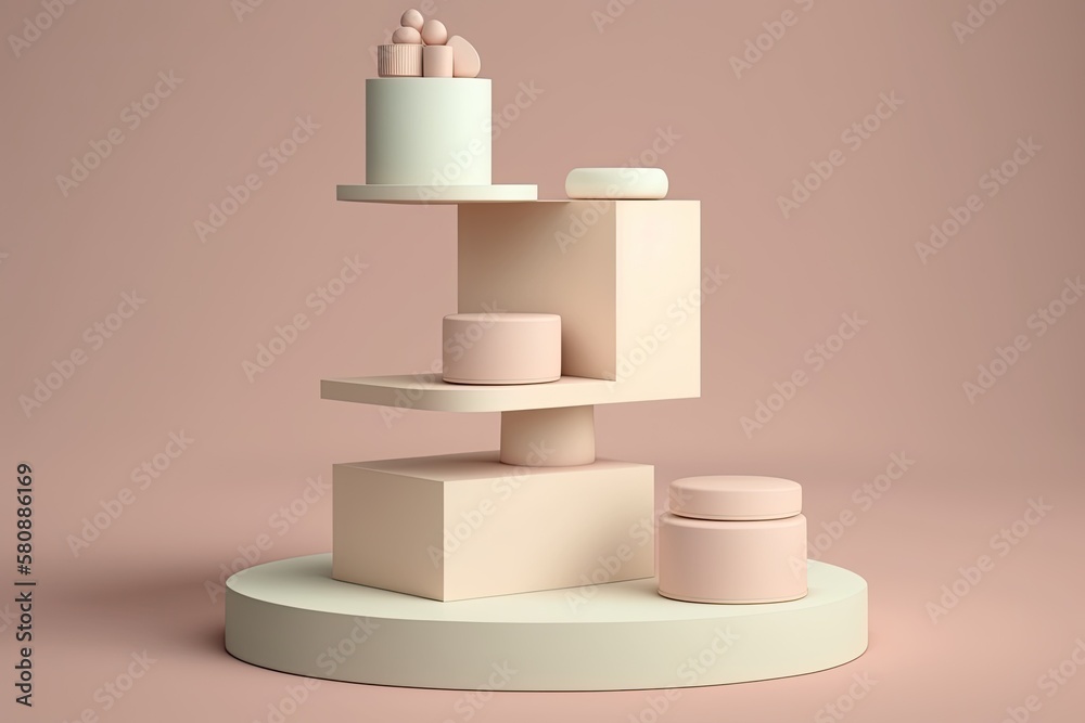 podium with an empty stack for displaying products against a cream background. Generative AI podium with an empty stack for displaying products against a cream background. Generative AI