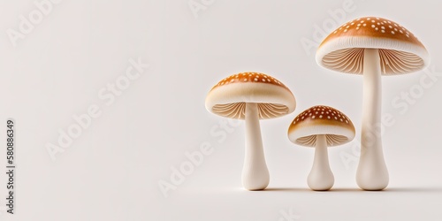 Mushrooms over white isolated background. Generative AI illustration