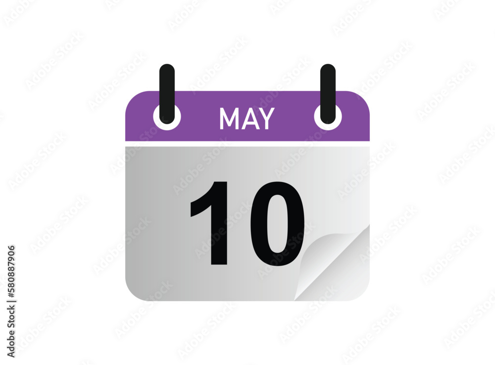 10th May calendar icon. May 10 calendar Date Month icon vector