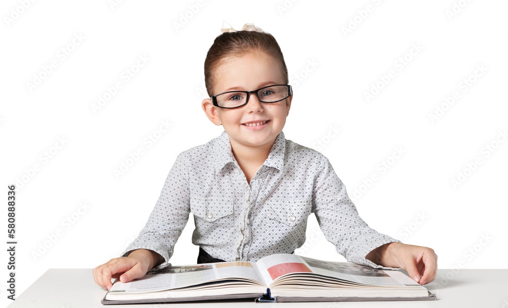 School pretty girl in glasses reading book School pretty girl in glasses reading book