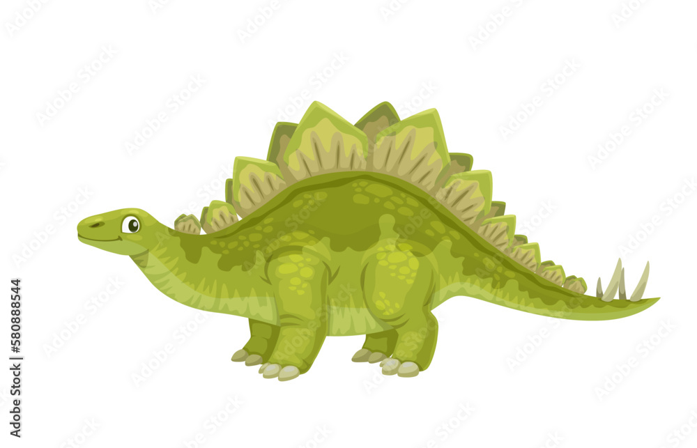 Cartoon Stegosaurus dinosaur character. Extinct animal, prehistoric lizard isolated vector cheerful personage. Jurassic era reptile, paleontology dinosaur happy smiling mascot with spine plates