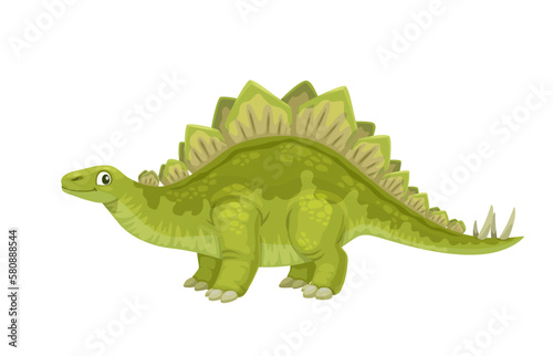 Cartoon Stegosaurus dinosaur character. Extinct animal, prehistoric lizard isolated vector cheerful personage. Jurassic era reptile, paleontology dinosaur happy smiling mascot with spine plates © Vector Tradition