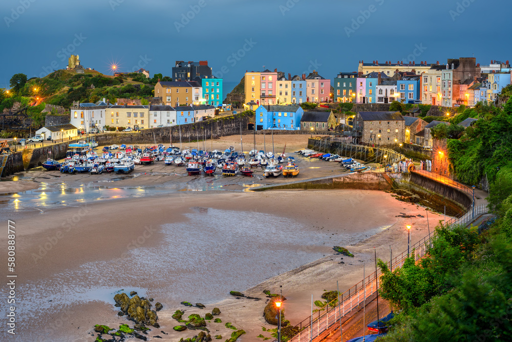 Tenby town evening view, Wales, UK