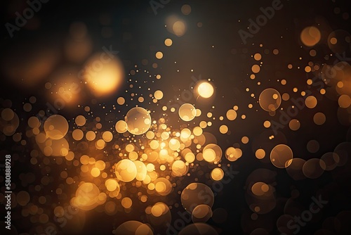 Abstract golden light burst bokeh background created from bokeh motion. Generative AI
